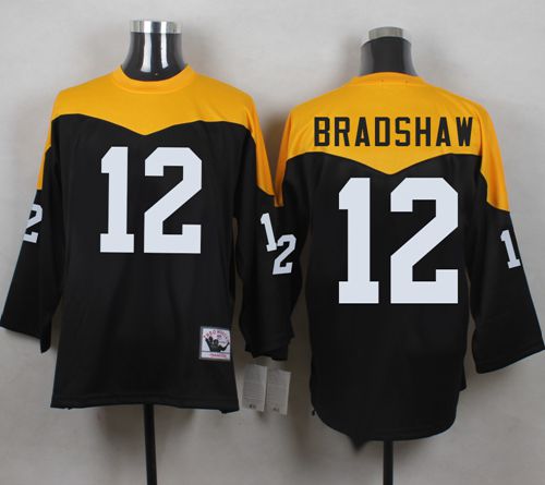 Mitchell And Ness 1967 Steelers #12 Terry Bradshaw Black/Yelllow Throwback Men's Stitched NFL Jersey